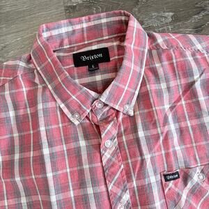 Brixton Men's Plaid Red & Gray Button Down Short Sleeve Shirt Casual Size Large